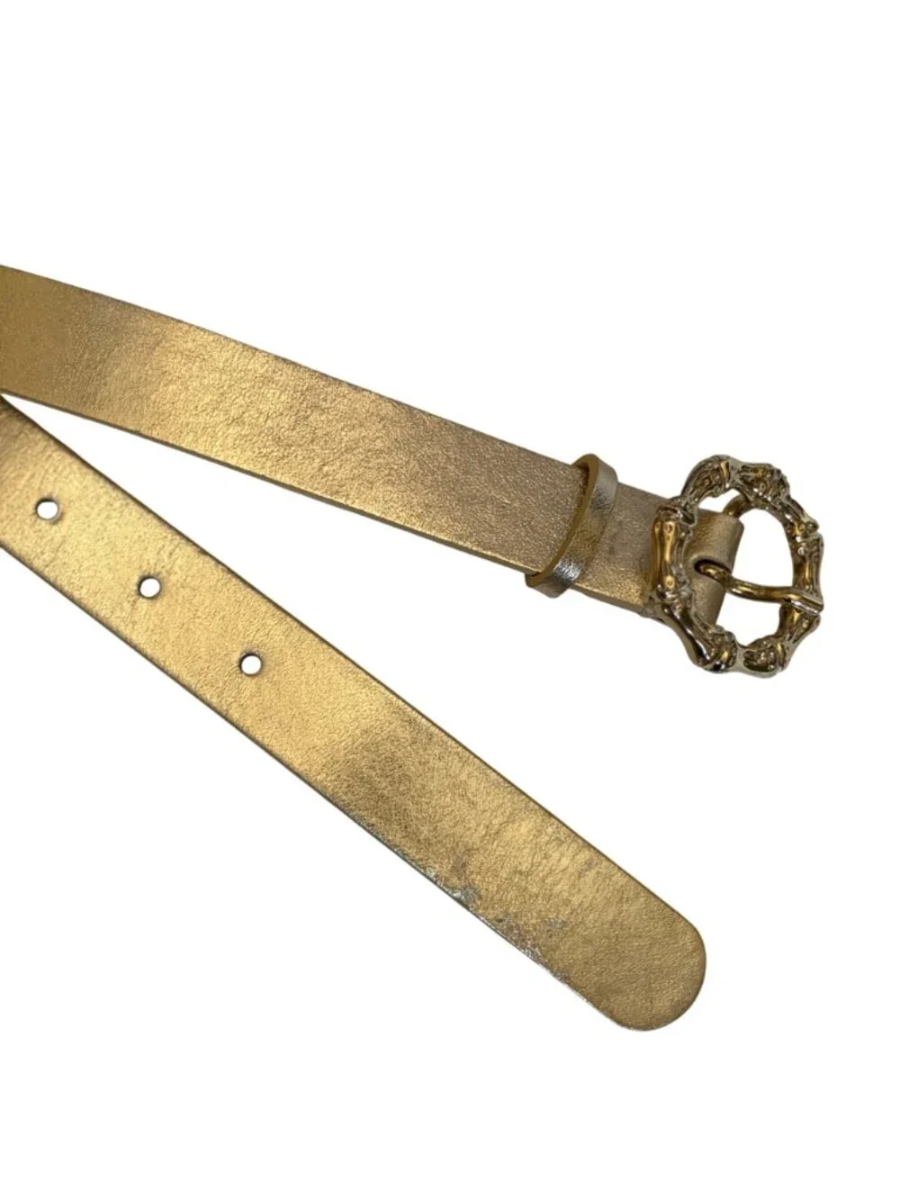 Talbots Gold Metallic Leather Belt Bamboo Style Buckle XL Made in Italy Preppy